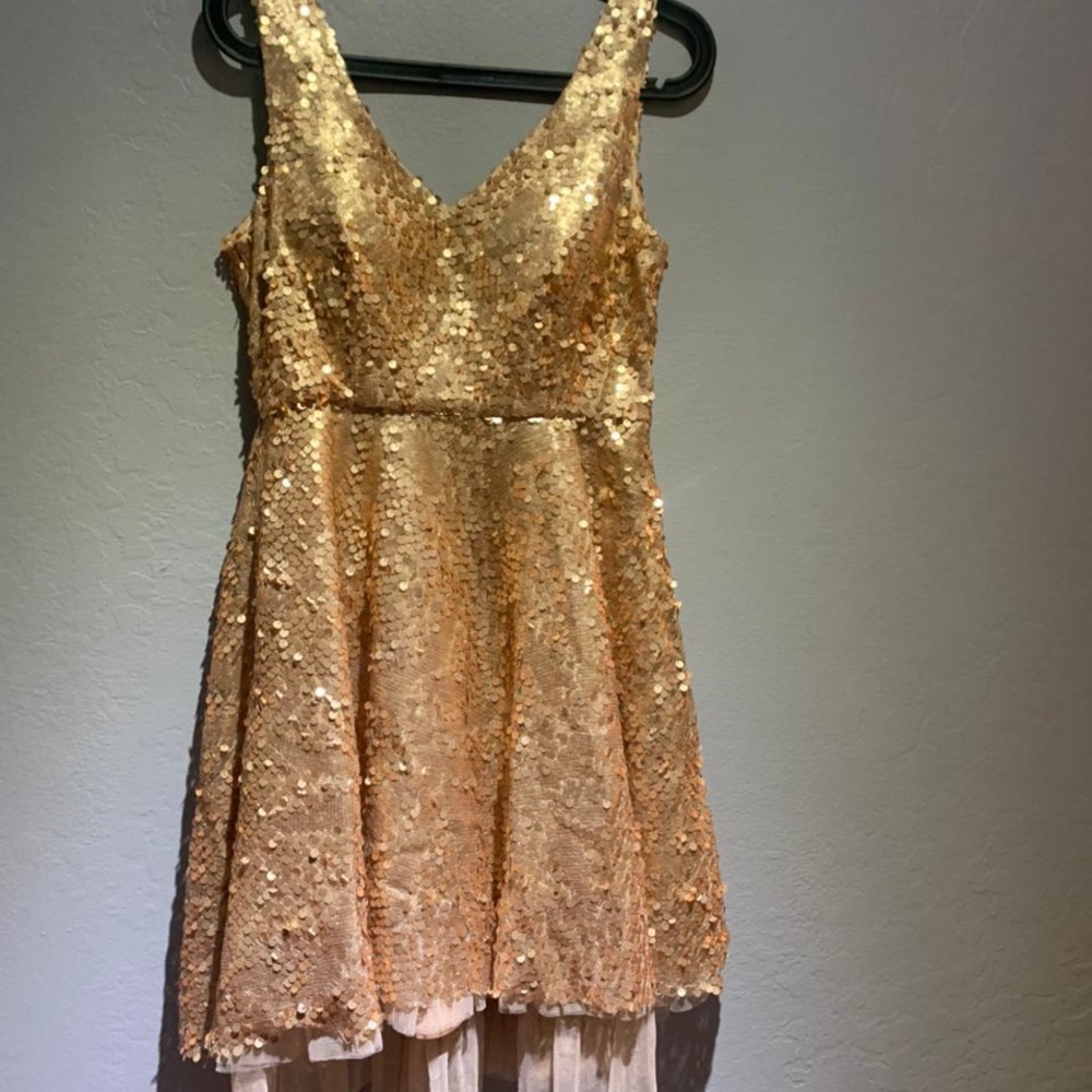 ModCloth gold sequin fit and flare dress